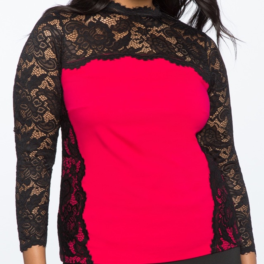 Brand new-  ELIQUII Long Sleeve Lace Detail Blouse. Size 14